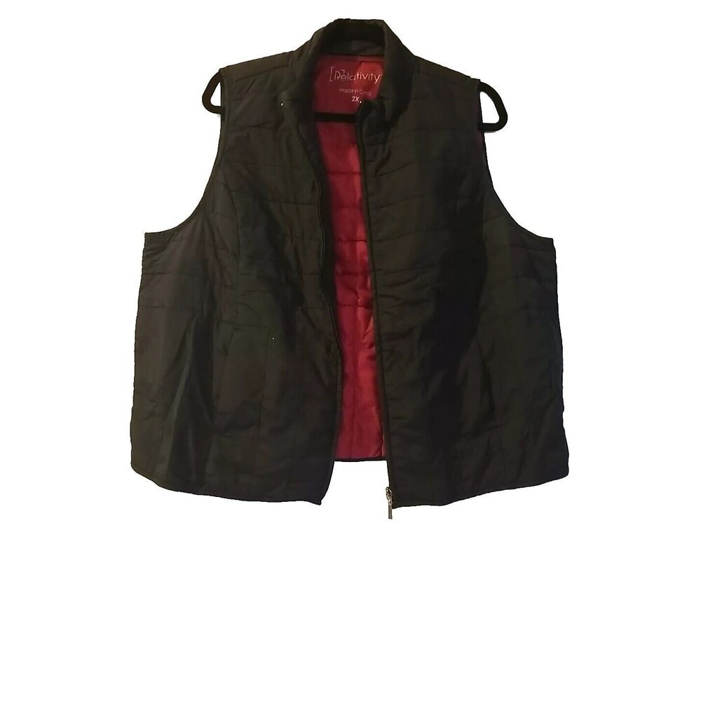 Women's Zippered Pockets Stand Collar Vest Jacket Size XL